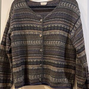 ALPS BRAND MULTICOLORED COTTON SWEATER FLORAL DESIGN SILVER BUTTONS SIZE LARGE